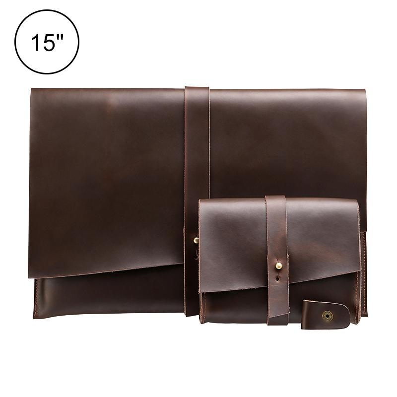 15 Laptop / Tablet Bag - Genuine Leather - Universal - Cable Winder - Business Power Adapter - Coffee 9