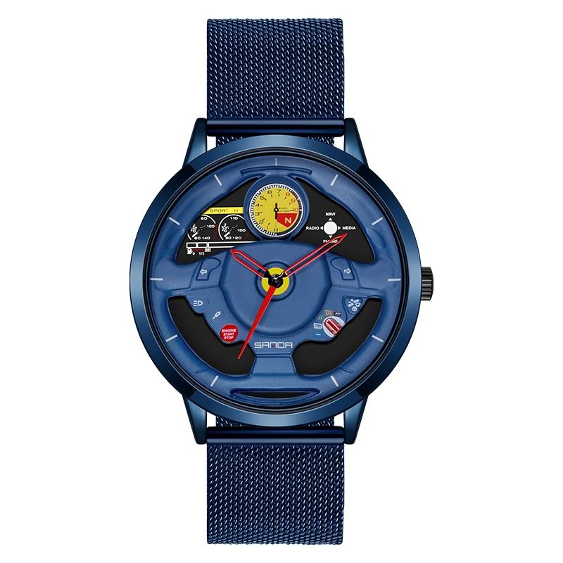 Waterproof Quartz Watch with Hollow Dial - 1085 Steering Wheel Design - Silver 9