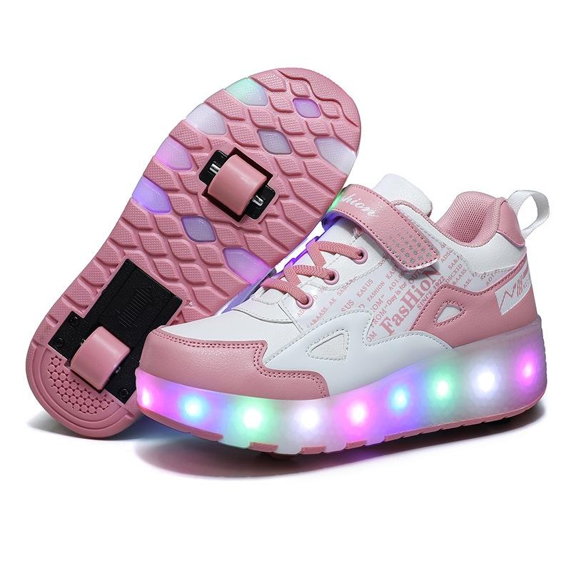 29 Rechargeable Light Wheel Skating Shoes for Kids - Two-wheeled - Black And Red 11