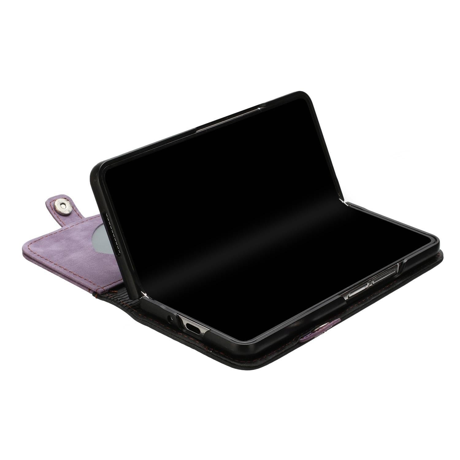 For Samsung Galaxy Z Fold4 5G Leather Phone Case With Side Buckle - Dark Green 10