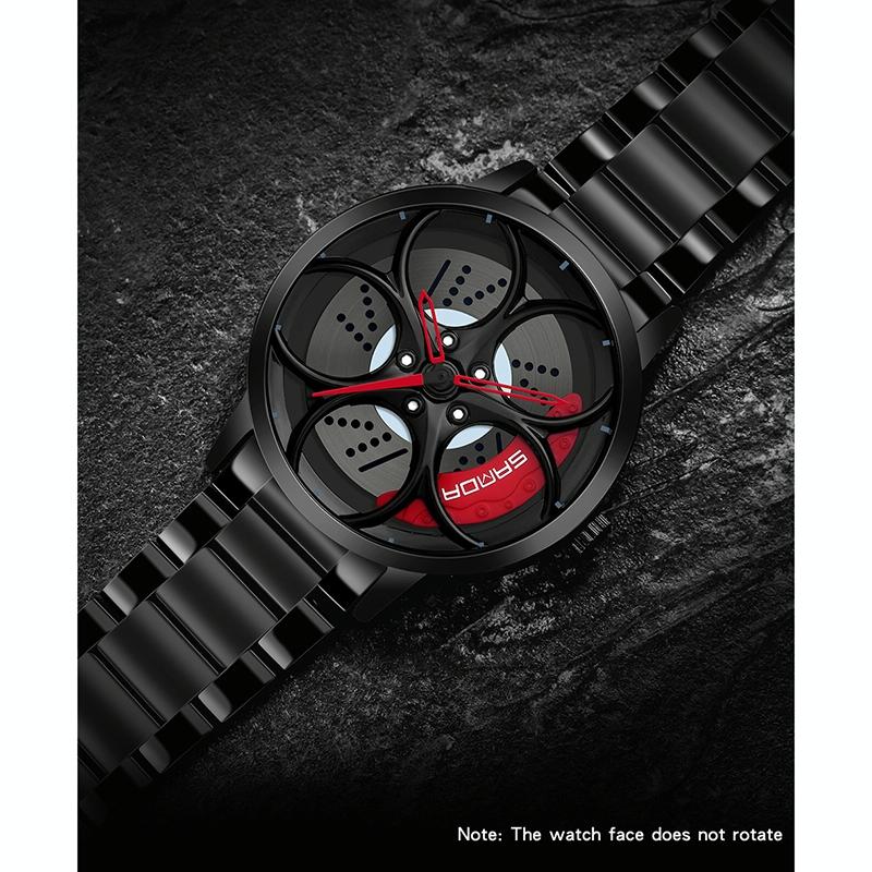Men Mesh Belt Quartz Watch with 3d Oval Hollow out Wheel - Blue Red 4