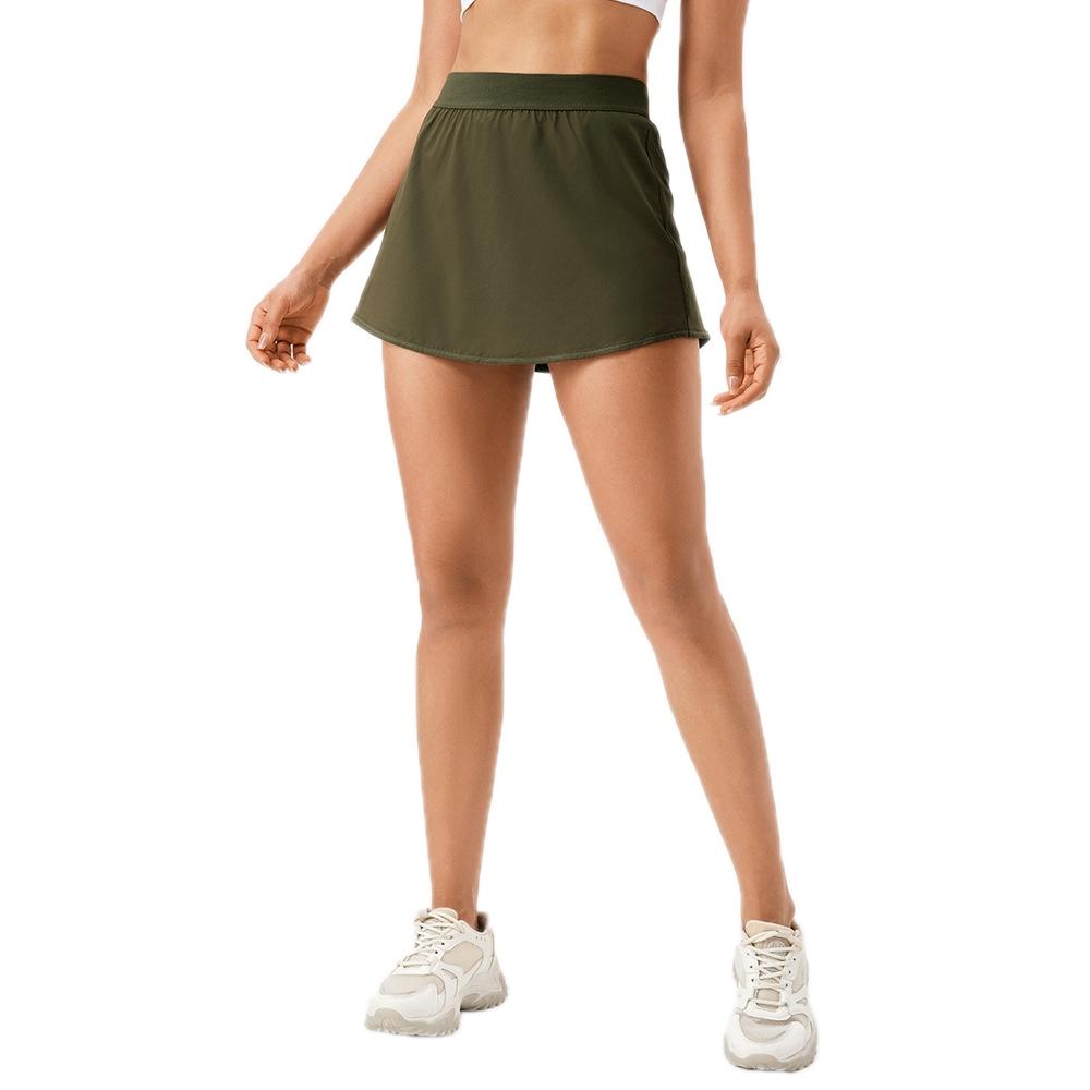 Quick Drying Women Yoga Skirt Pants Breathable & Fake Two Piece Size L - Green - L