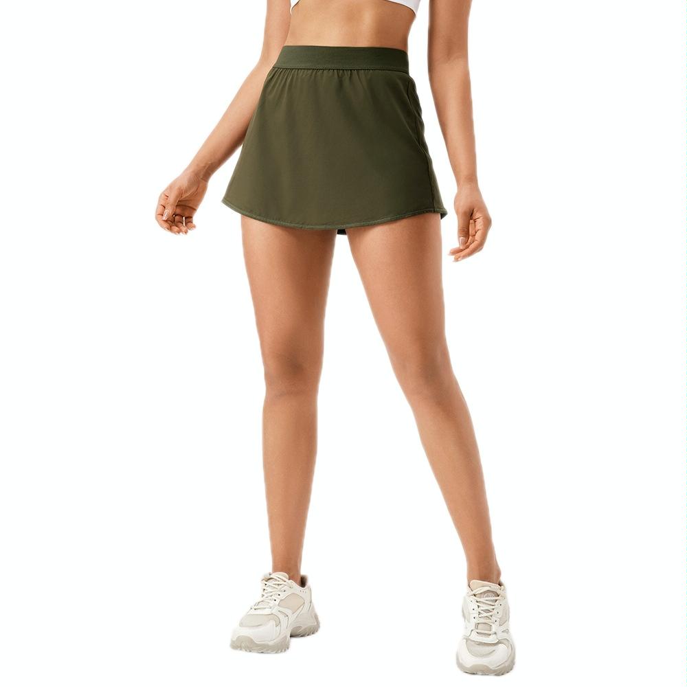 Quick Drying Women Yoga Skirt Pants Breathable & Fake Two Piece Size L - Green - L