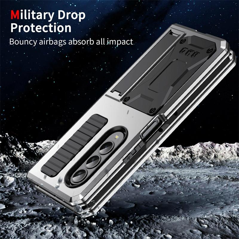 For Samsung Galaxy Z Fold4 5G Shockproof Metal Case With Holder - Yellow 5