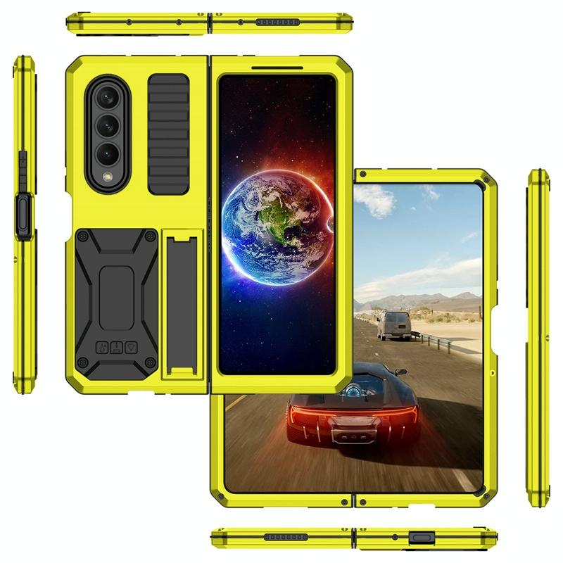 For Samsung Galaxy Z Fold4 5G Shockproof Metal Case With Holder - Yellow 9