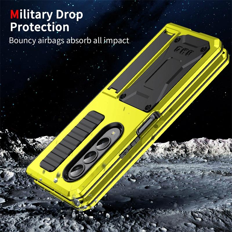For Samsung Galaxy Z Fold4 5G Shockproof Metal Case With Holder - Yellow 11