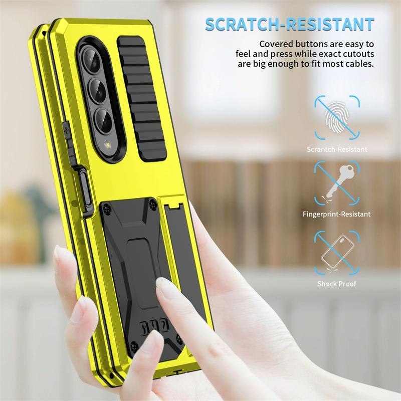 For Samsung Galaxy Z Fold4 5G Shockproof Metal Case With Holder - Yellow 13