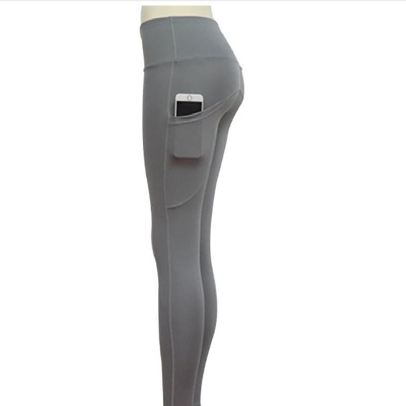 High Elastic Women Yoga Pants With Pockets Stretch Leggings For Jogging Workout And Running Size L - Gray 12
