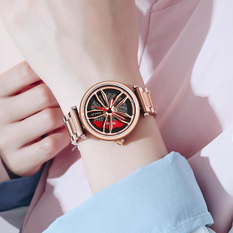 Women Quartz Watch with 3d Hollow out Wheel Design - Rose Gold 6