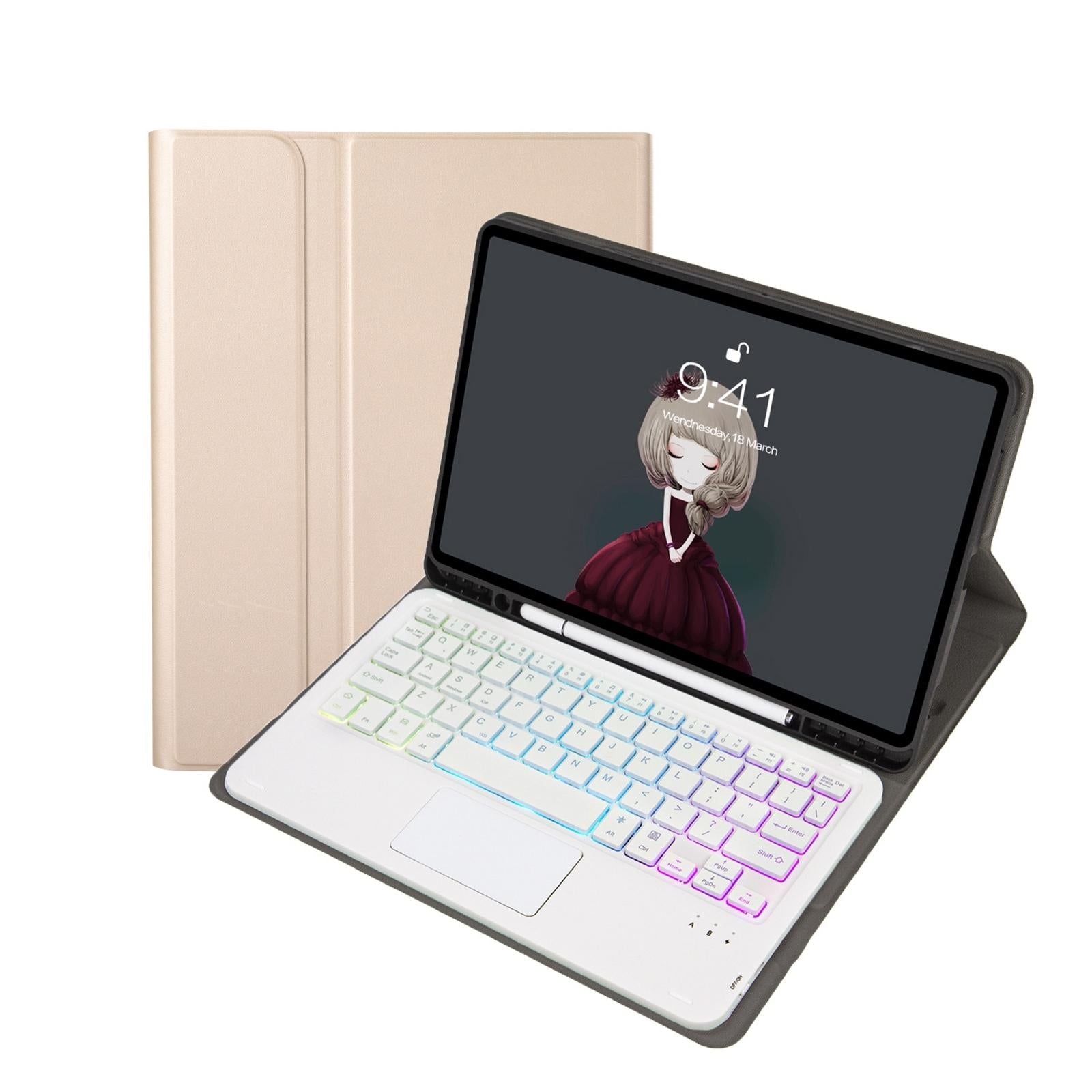 Bluetooth Keyboard Leather Case For Ipad Air / Pro 11 - Touch Pad Backlight Pen Slot - Rose Gold 4