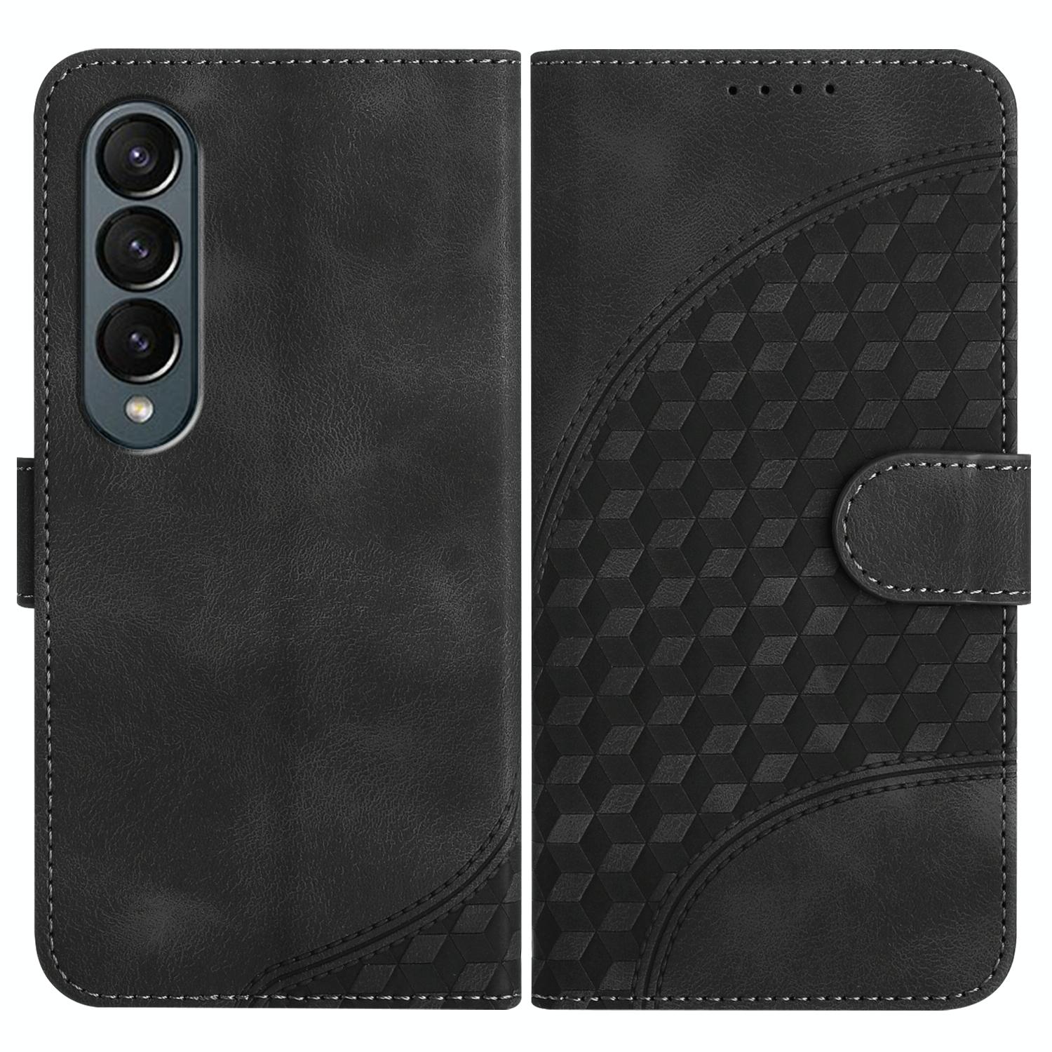 For Samsung Galaxy Z Fold4 5G Embossed Elephant Head Phone Case With Lanyard - Black