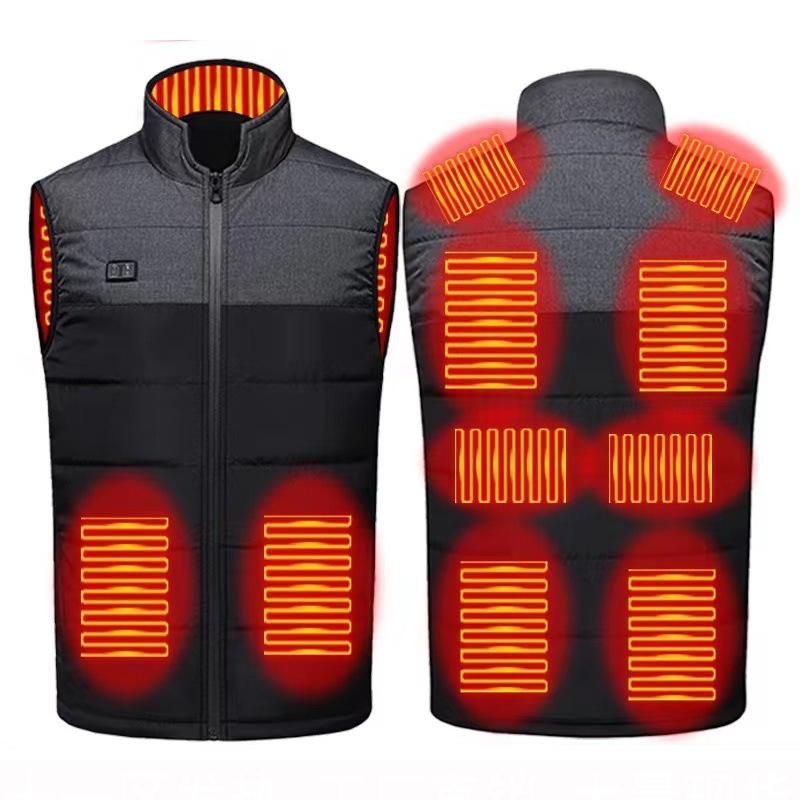 Heated Vest Electric Heating 3 Constant Temperature Warm Cotton Jacket - Black-9 Zones Heating - L 12