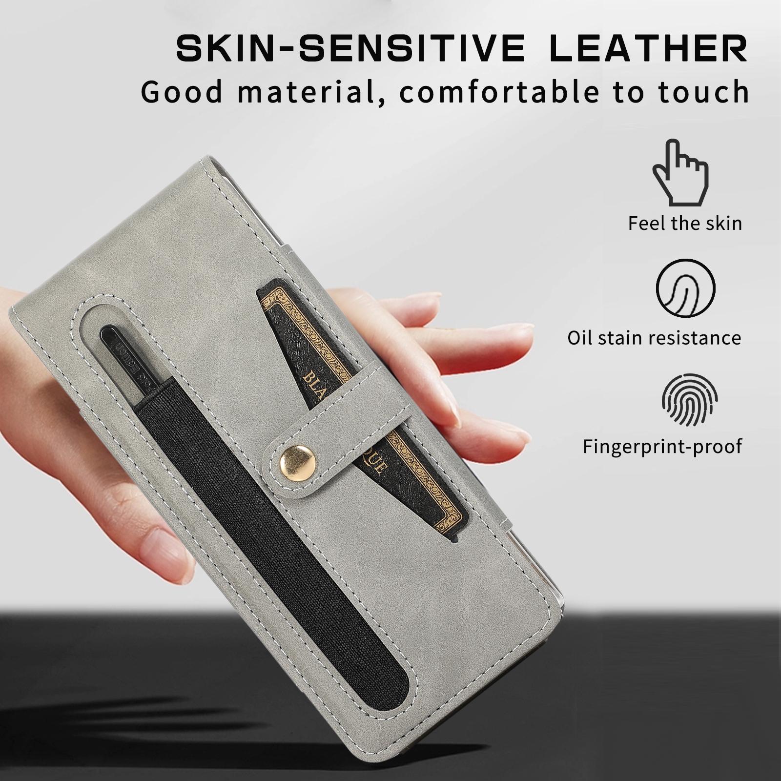 For Samsung Galaxy Z Fold4 5G Shockproof Foldable Leather Case With Stylus - Grey 7