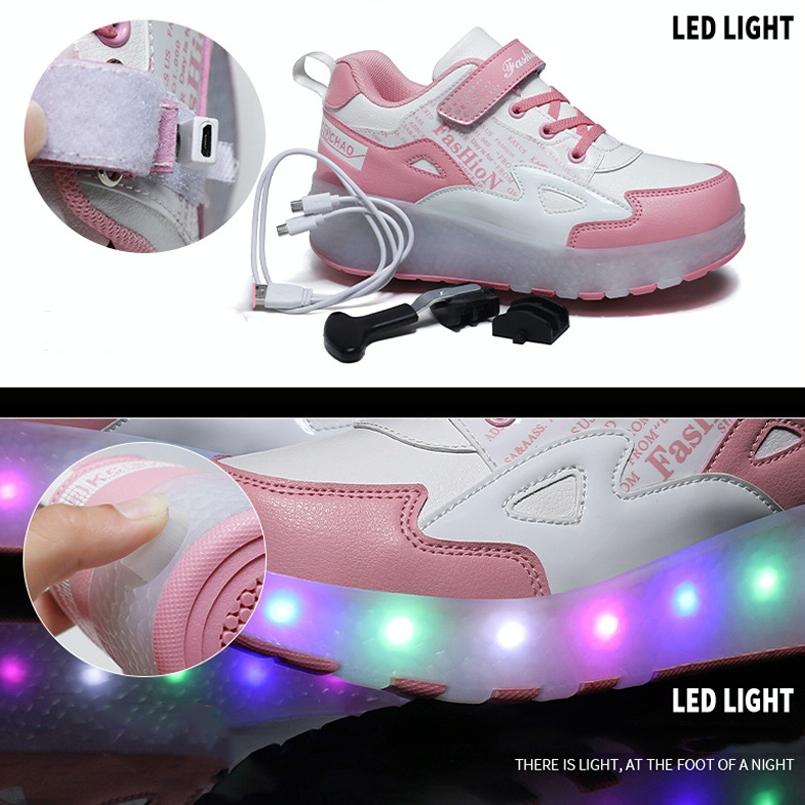 Rechargeable Light Wheel Skating Shoes for Kids - Size 39 Two-wheeled - Black And Red