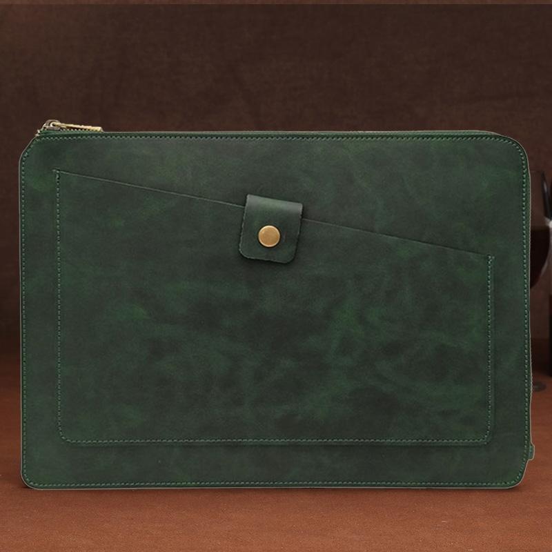 Leather Laptop Tablet Bag with Zipper for Macbook Samsung Sony Dell Alienware Chuwi Asus Hp - Coffee 3