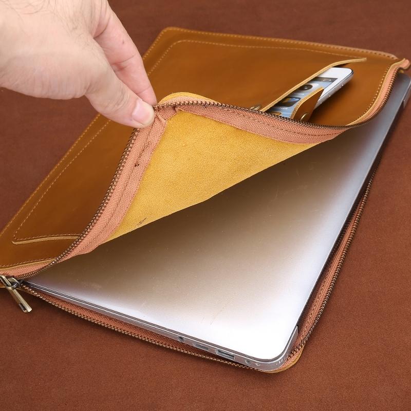 Leather Laptop Tablet Bag with Zipper for Macbook Samsung Sony Dell Alienware Chuwi Asus Hp - Coffee 6