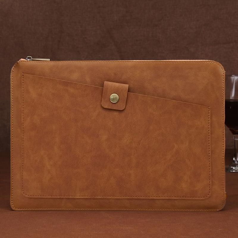 Leather Laptop Tablet Bag with Zipper for Macbook Samsung Sony Dell Alienware Chuwi Asus Hp - Coffee 9