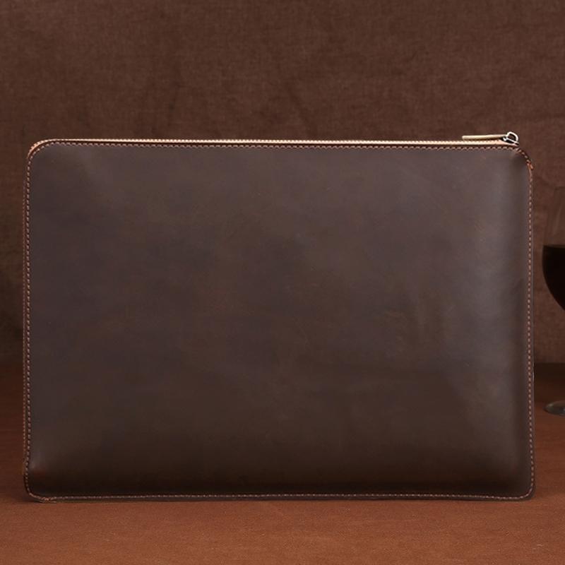 Leather Laptop Tablet Bag with Zipper for Macbook Samsung Sony Dell Alienware Chuwi Asus Hp - Coffee 12