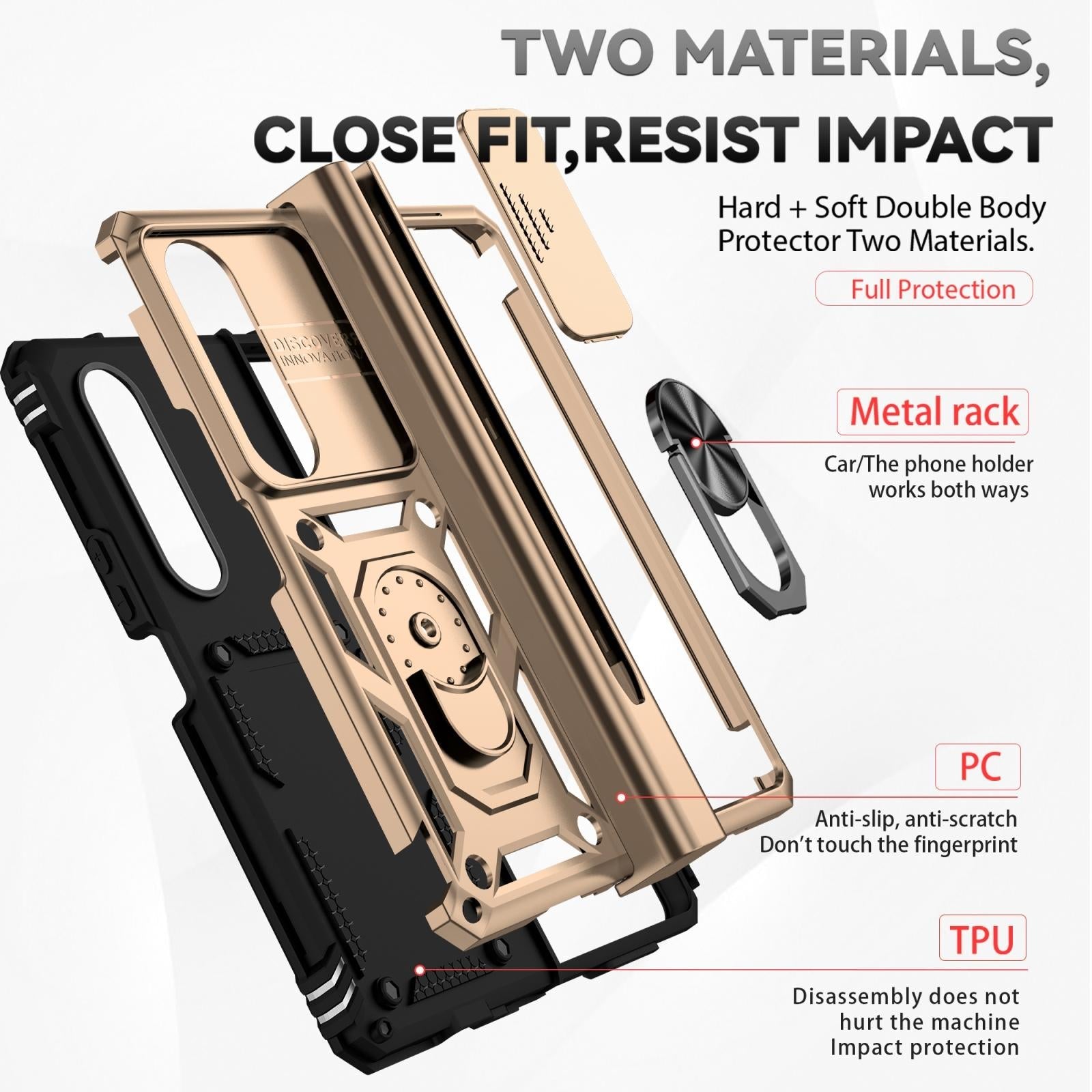 For Samsung Galaxy Z Fold4 5G Secure Sliding Case - Gold 11
