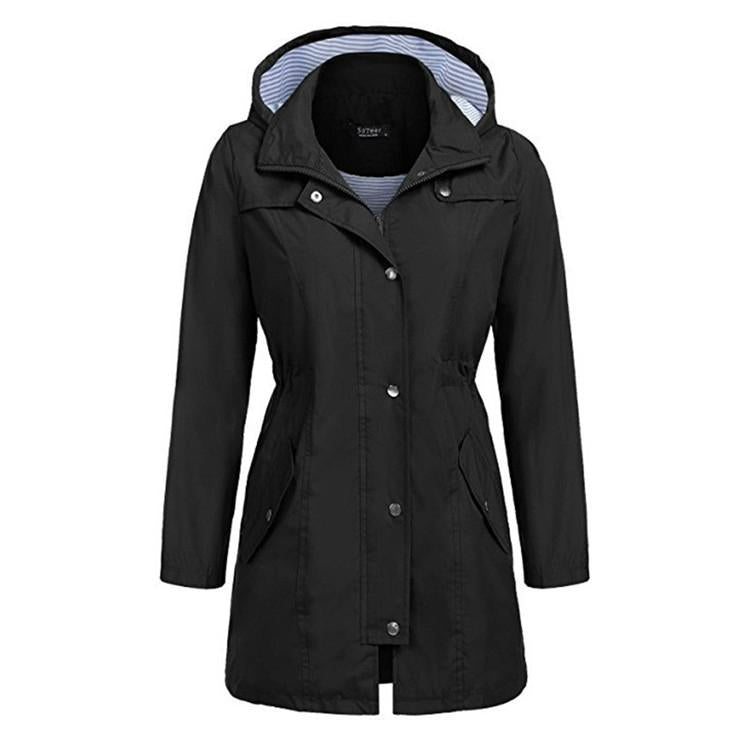 Casual Women Waterproof Waist Hooded Long Coat - Size XL - Sky Blue 12
