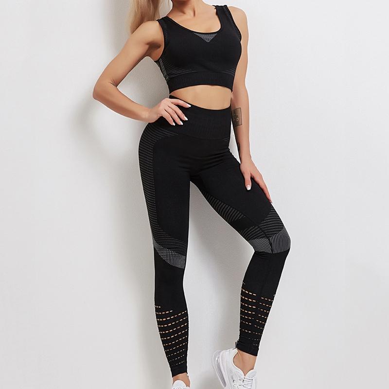 Yoga Fitness Set Women Sports Bra & Leggings Size L - Black - Xl 15