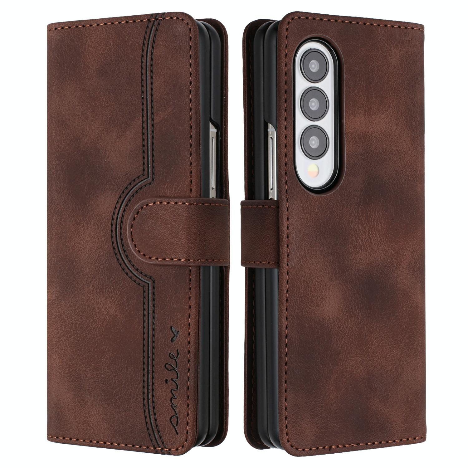 For Samsung Galaxy Z Fold4 5G Leather Phone Case With Heart Pattern - Purple