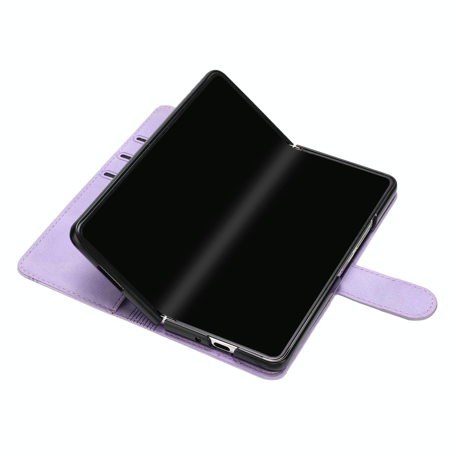 For Samsung Galaxy Z Fold4 5G Leather Phone Case With Heart Pattern - Purple 10