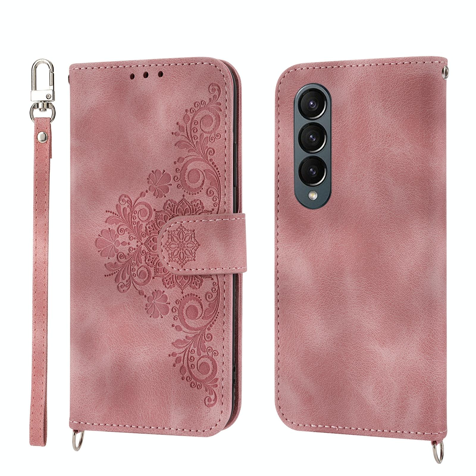 For Samsung Galaxy Z Fold4 5G Floral Leather Phone Wallet - Embossed - Purple 3