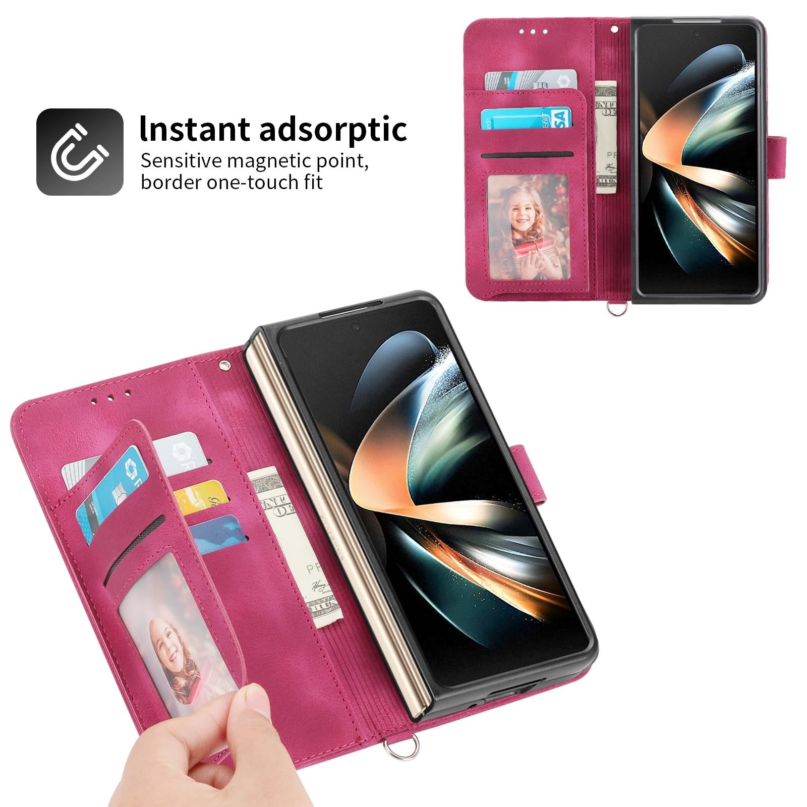 For Samsung Galaxy Z Fold4 5G Floral Leather Phone Wallet - Embossed - Purple 12
