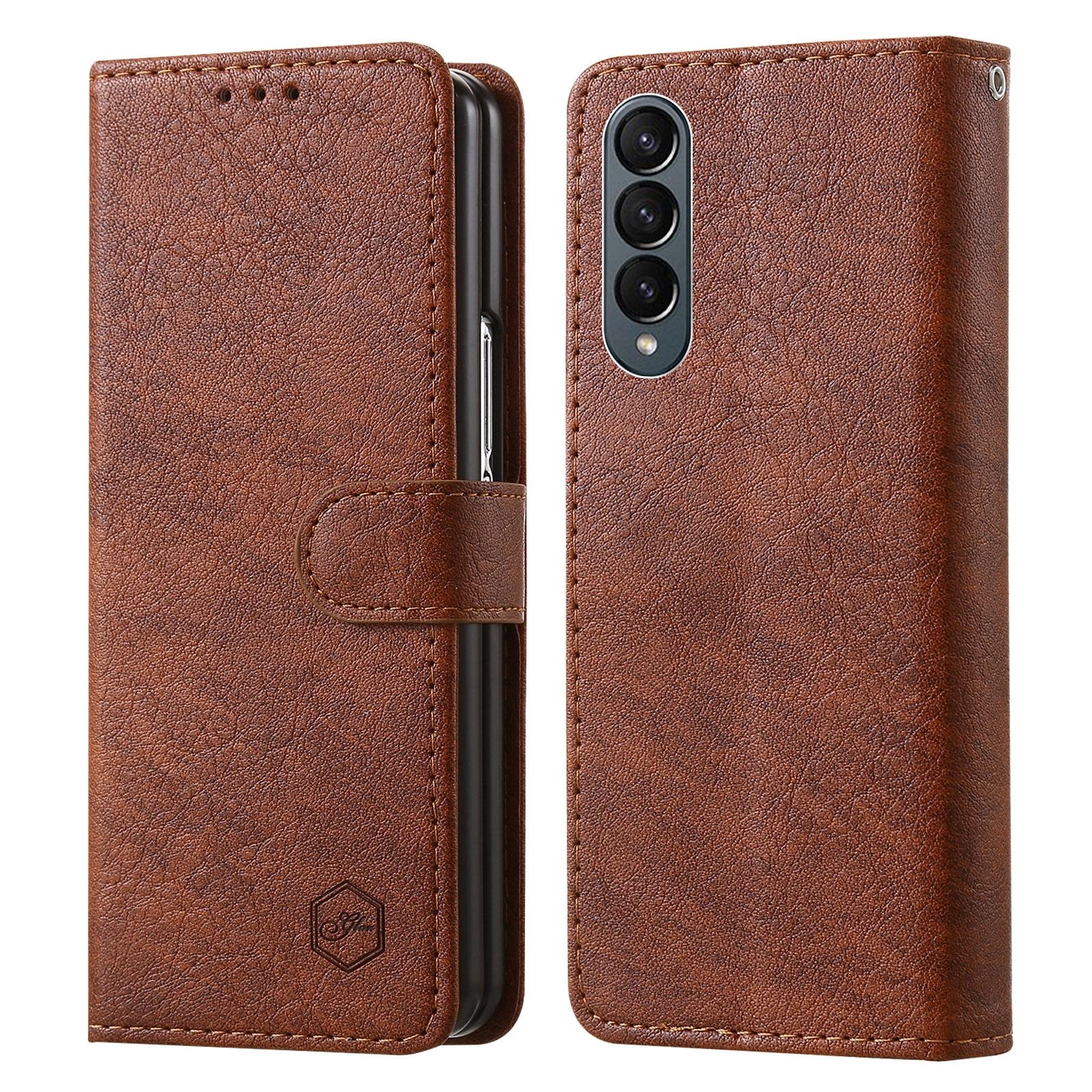 For Samsung Galaxy Z Fold4 5G Leather Texture Phone Case - Pu Tpu - Brown 9