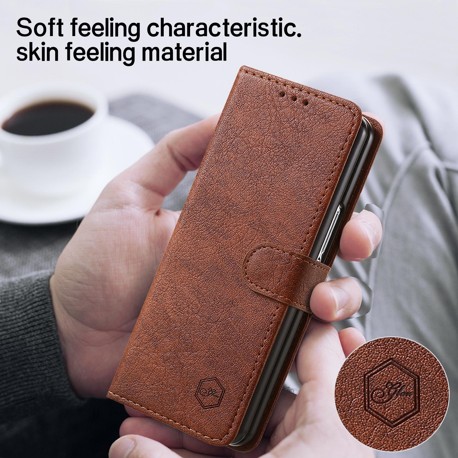 For Samsung Galaxy Z Fold4 5G Leather Texture Phone Case - Pu Tpu - Brown 14