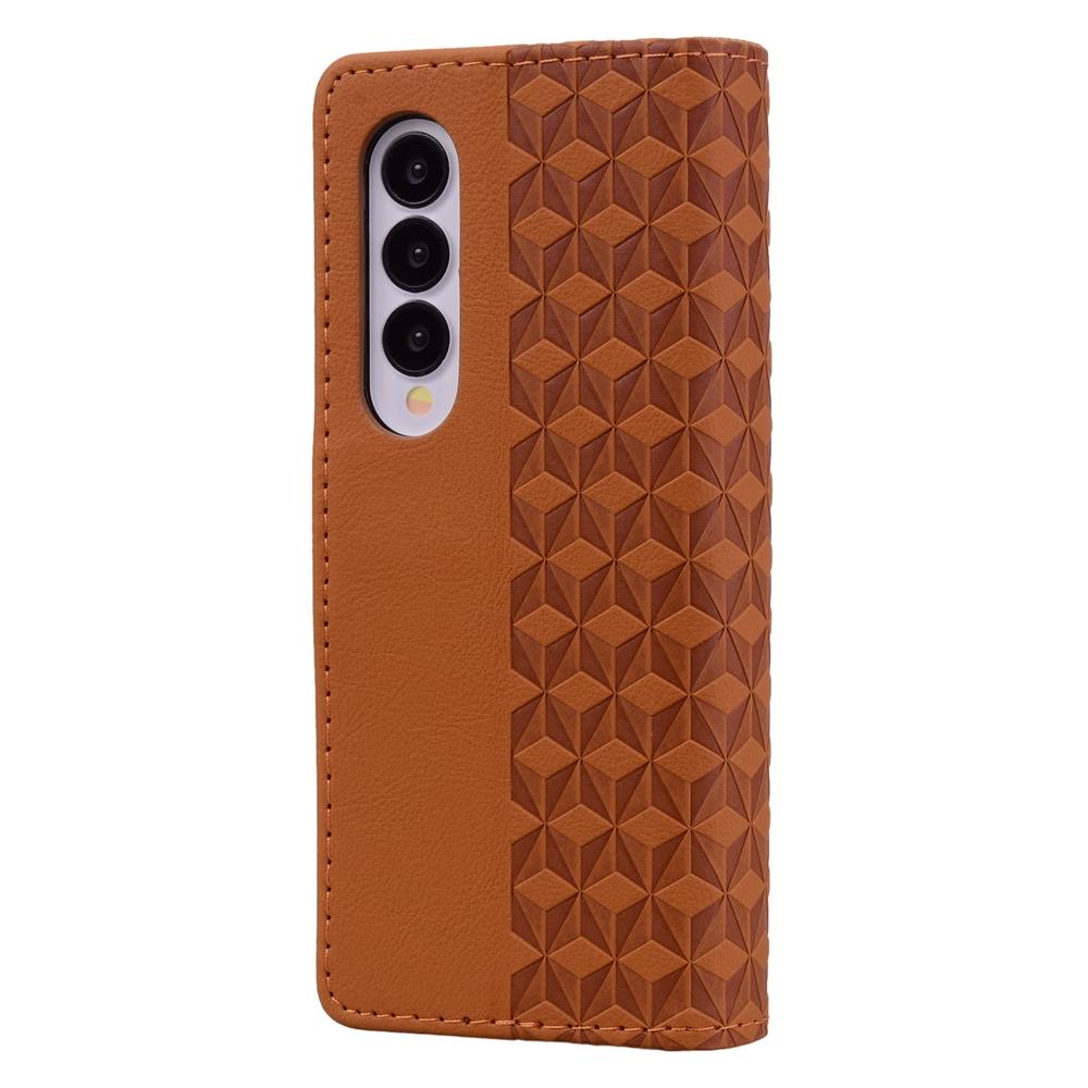 For Samsung Galaxy Z Fold4 5G Leather Phone Case With Diamond Buckle And Lanyard - Wine Red 4