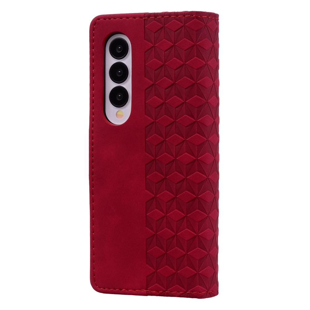 For Samsung Galaxy Z Fold4 5G Leather Phone Case With Diamond Buckle And Lanyard - Wine Red 9