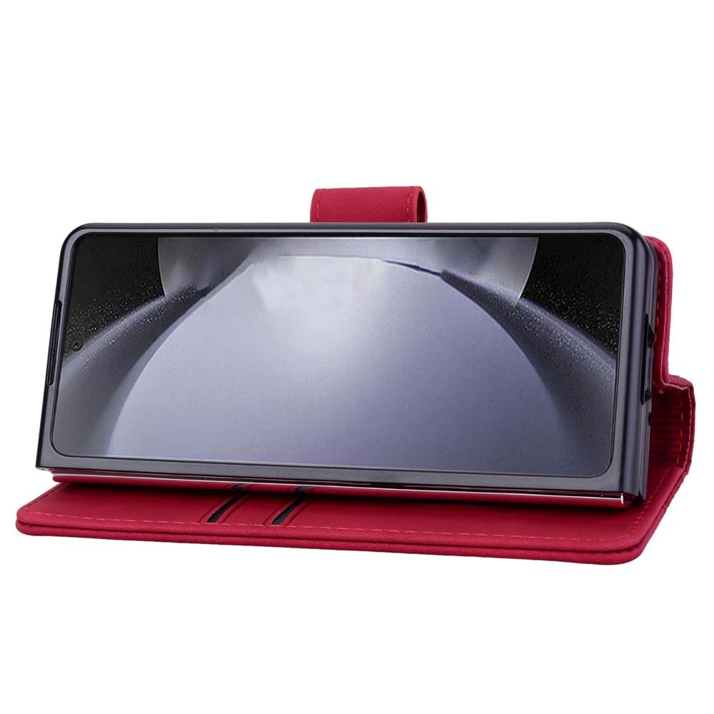 For Samsung Galaxy Z Fold4 5G Leather Phone Case With Diamond Buckle And Lanyard - Wine Red 11