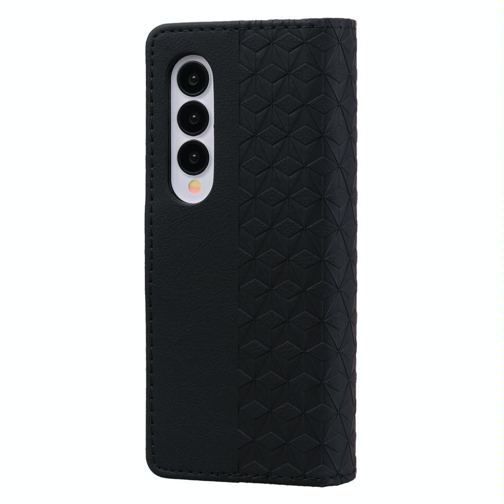 For Samsung Galaxy Z Fold4 5G Leather Phone Case With Diamond Buckle And Lanyard - Wine Red 15