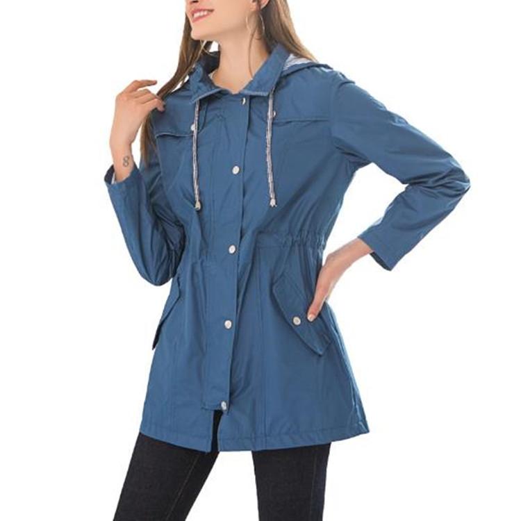 Casual Women Waterproof Waist Hooded Long Coat - Sky Blue - Xxl 7