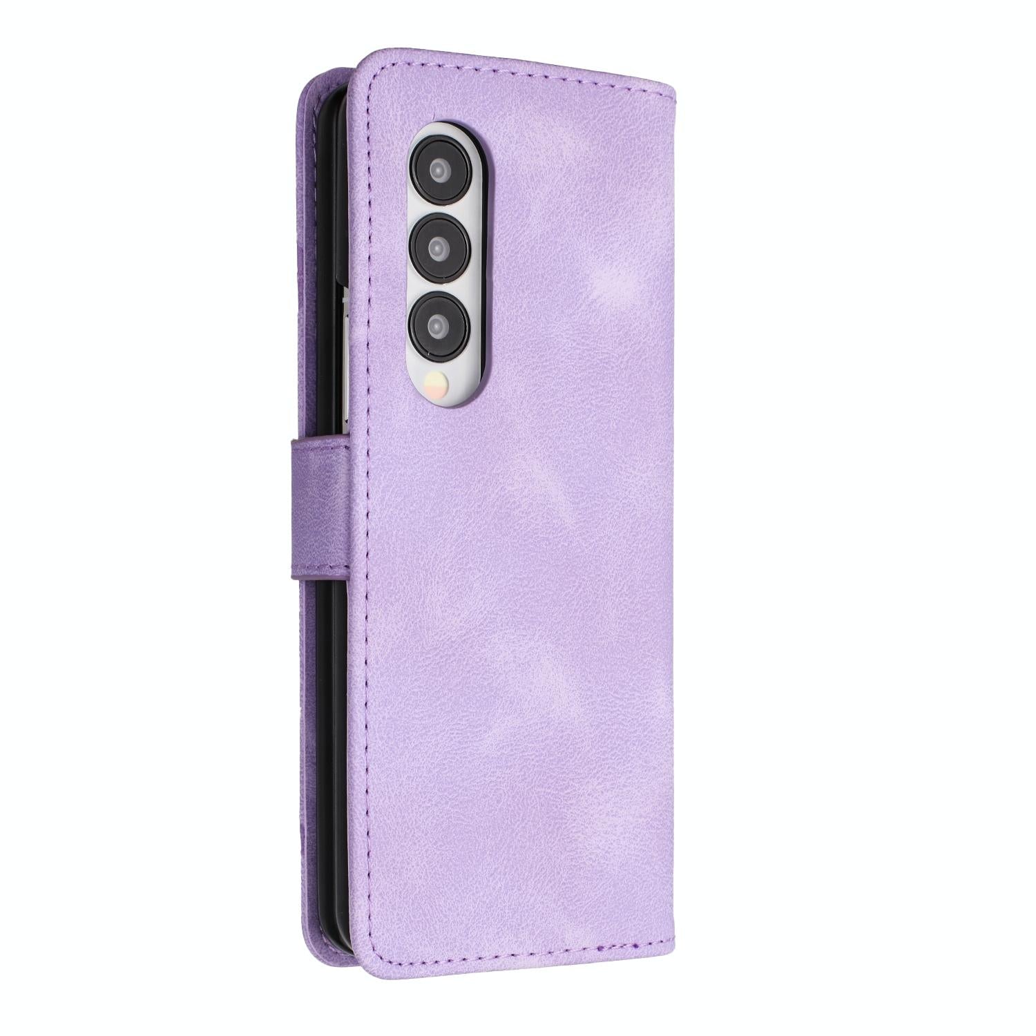 For Samsung Galaxy Z Fold4 5G Smooth Leather Phone Case - Line Pattern - Light Purple 3
