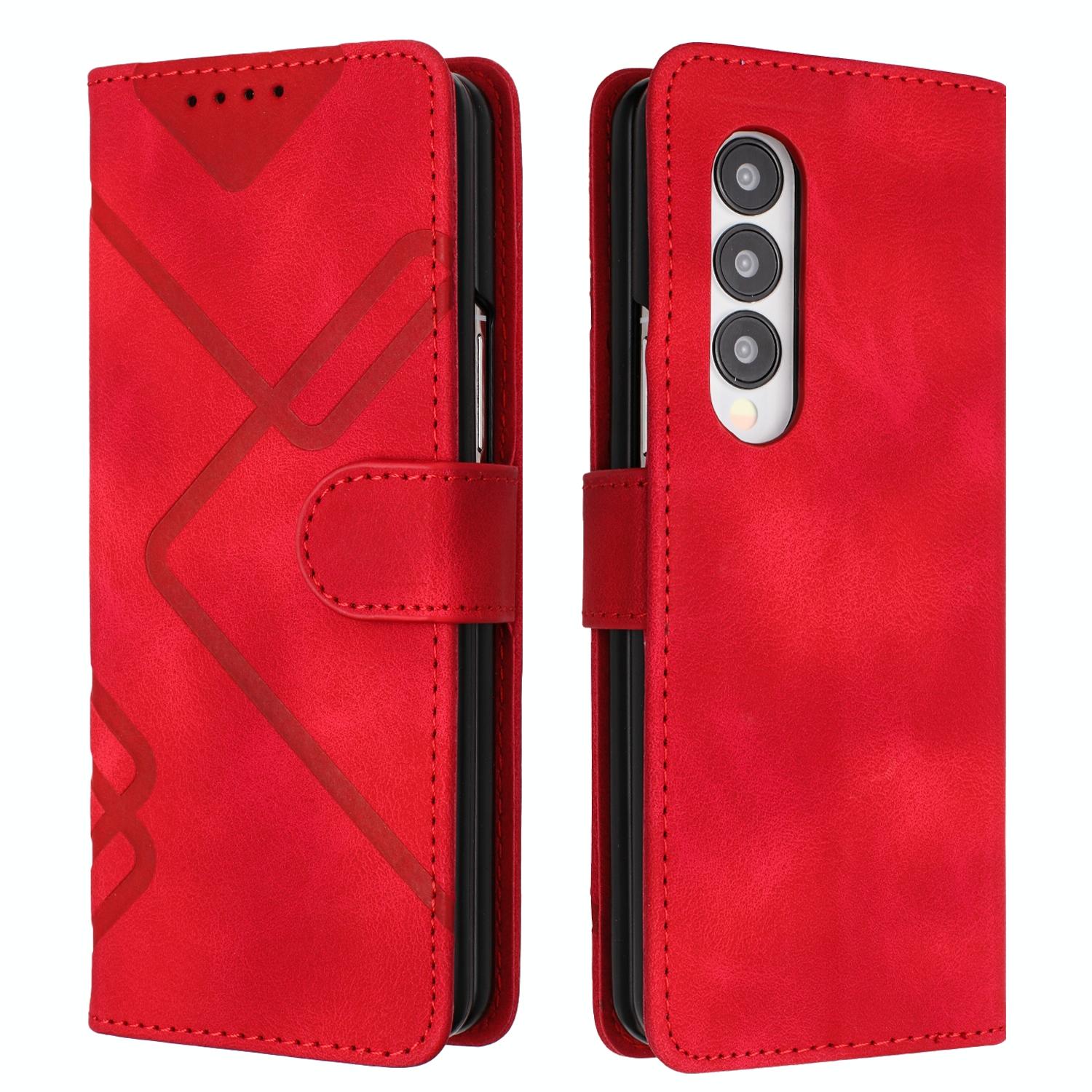 For Samsung Galaxy Z Fold4 5G Smooth Leather Phone Case - Line Pattern - Light Purple 5
