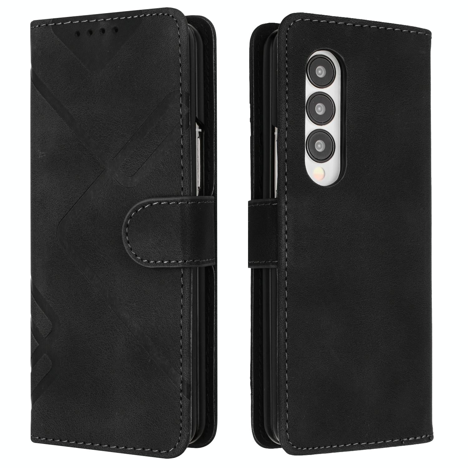 For Samsung Galaxy Z Fold4 5G Smooth Leather Phone Case - Line Pattern - Light Purple 10