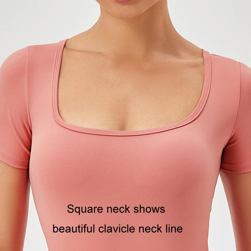 Quick Drying Women Square Neck Yoga Jumpsuit - Rose Pink - Xxl 6