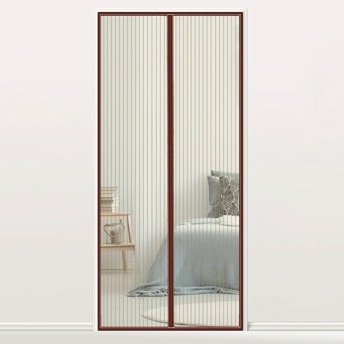210x100cm Magnetic Mosquito-proof Screen Door Curtain - Magic Mesh - Coffee