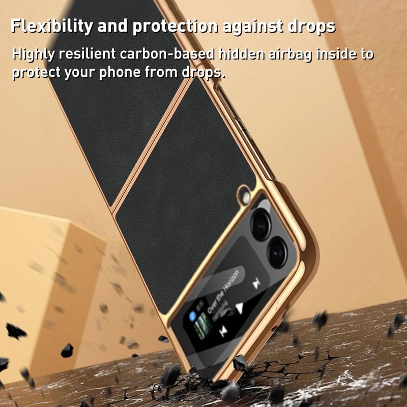 For Samsung Galaxy z Fold4 5G Foldable Lambskin Phone Case - Electroplated - Black 7