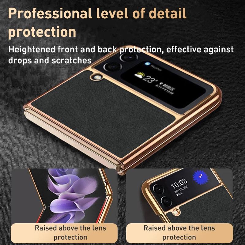 For Samsung Galaxy z Fold4 5G Foldable Lambskin Phone Case - Electroplated - Black 8