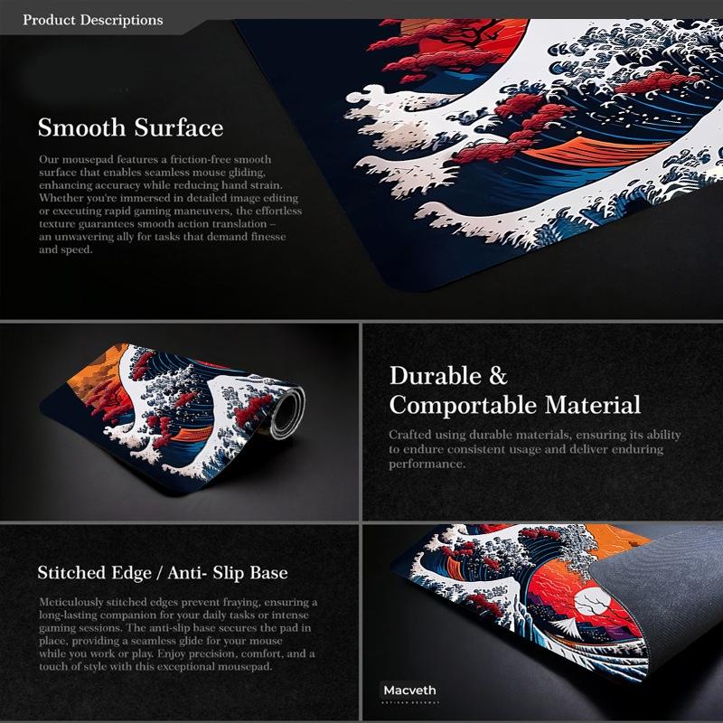 Non Slip Gaming Mouse Pad Big Wave Design - No.4 - 400X900X3Mm 4
