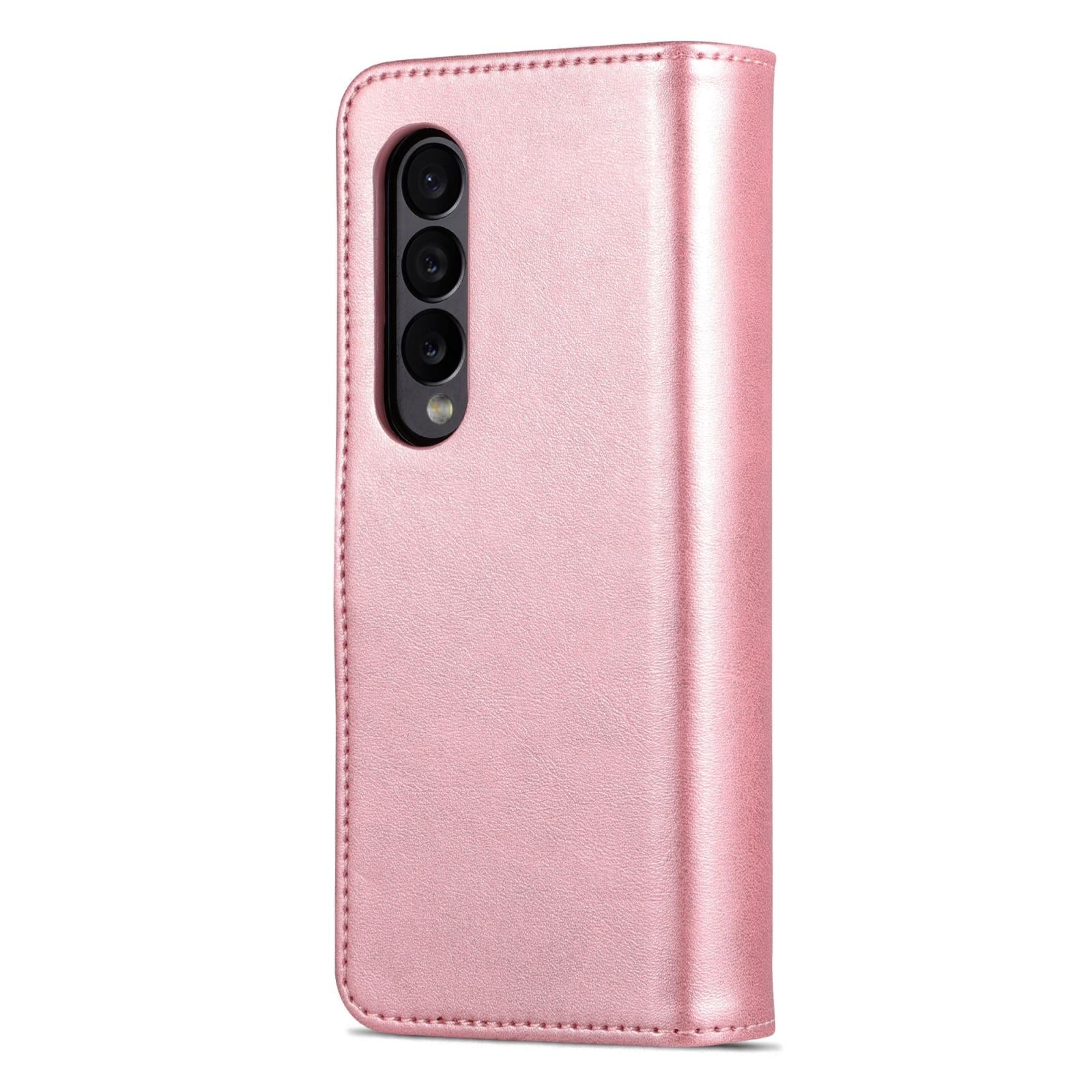 For Samsung Galaxy Z Fold4 5G Leather Phone Case - Smooth Calf Texture - Blue 4