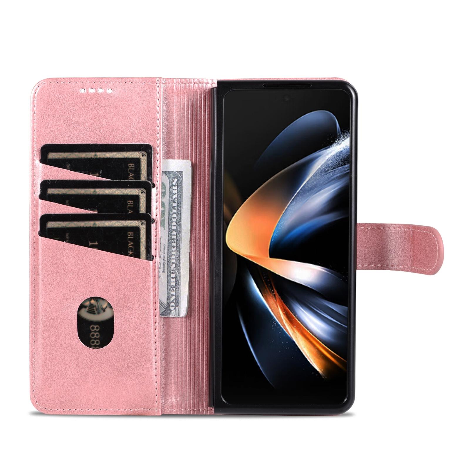 For Samsung Galaxy Z Fold4 5G Leather Phone Case - Smooth Calf Texture - Blue 5