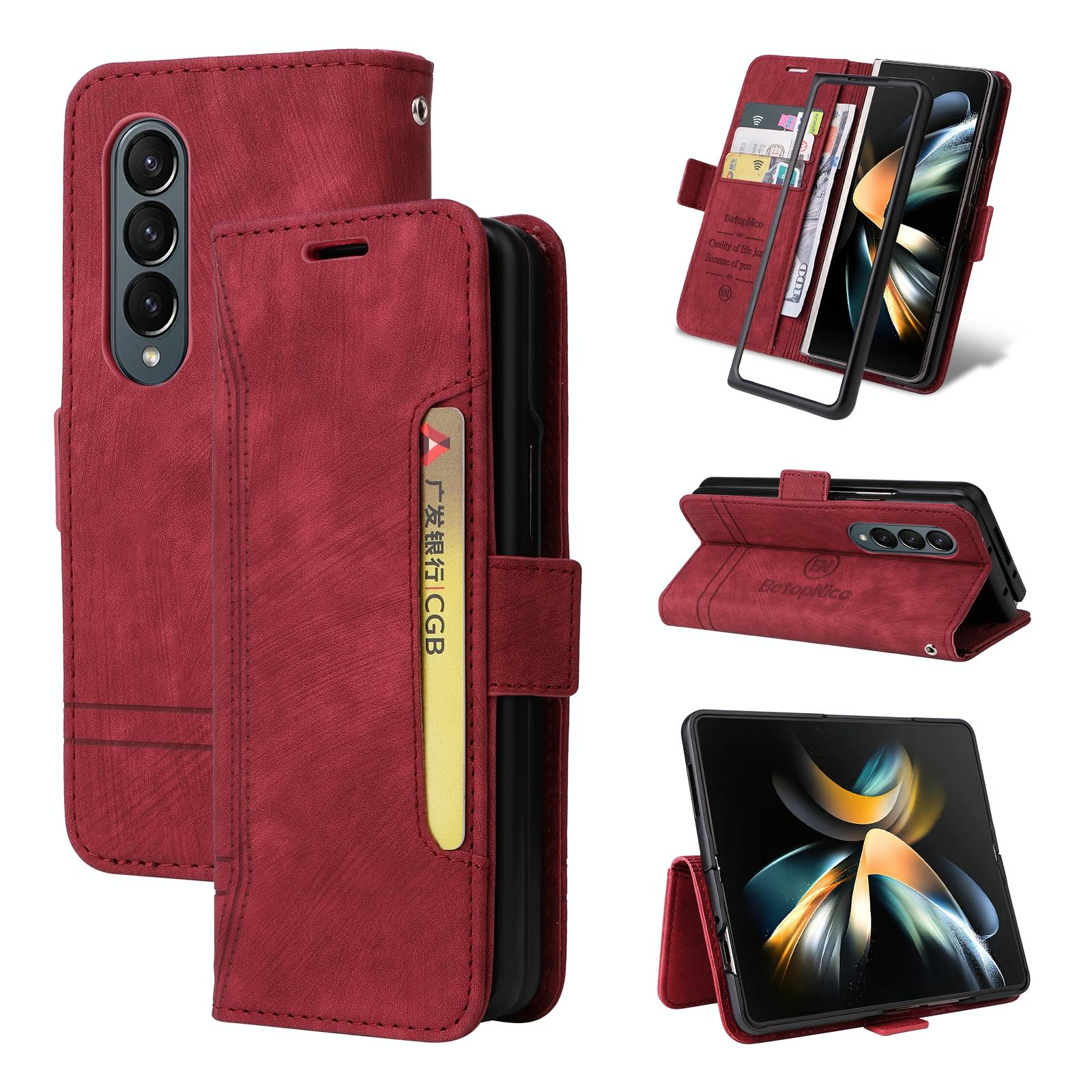 For Samsung Galaxy Z Fold4 5G Leather Dual Buckle Phone Case - Red 15