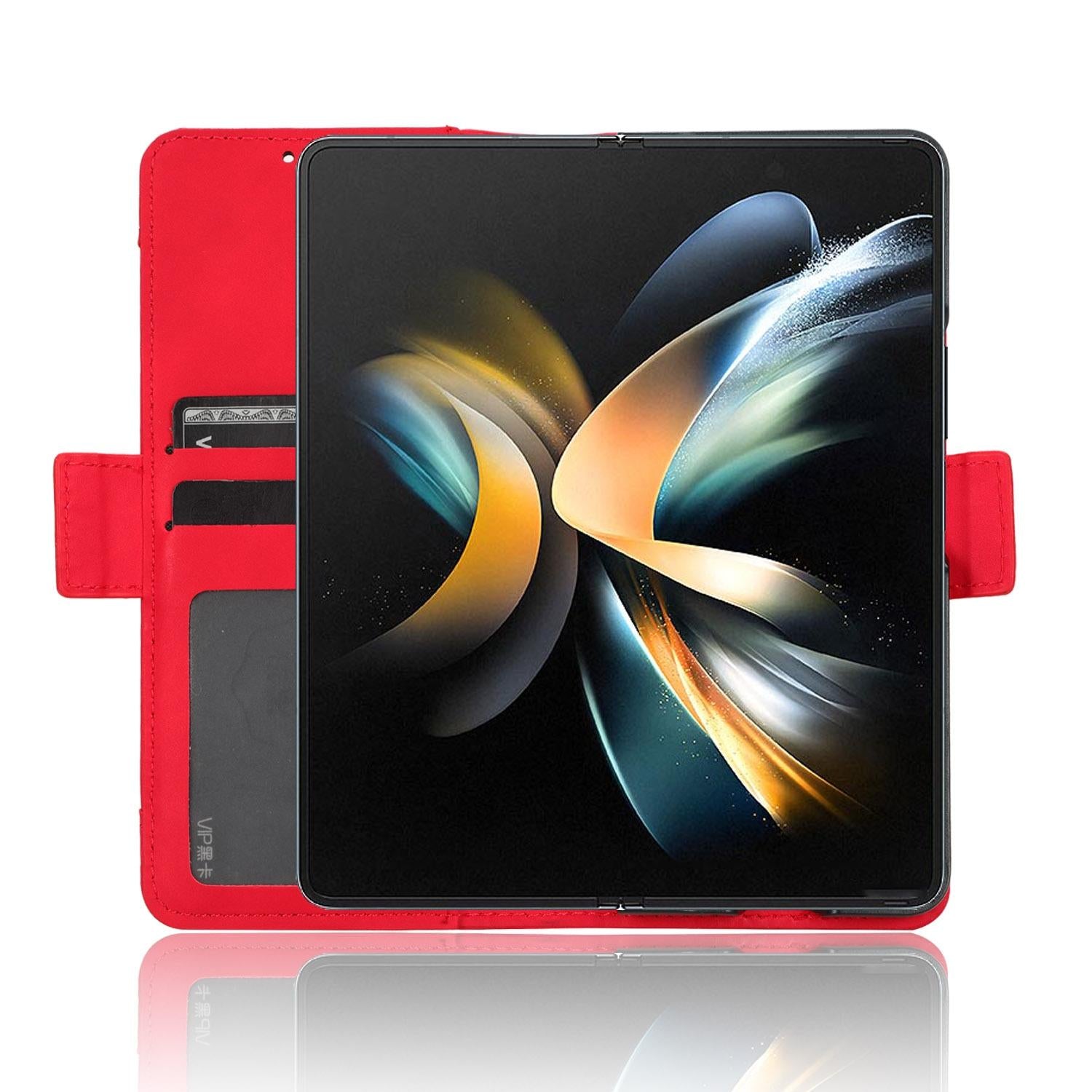 For Samsung Galaxy Z Fold4 5G Leather Phone Case With Card Slots And Calf Texture - Red 8
