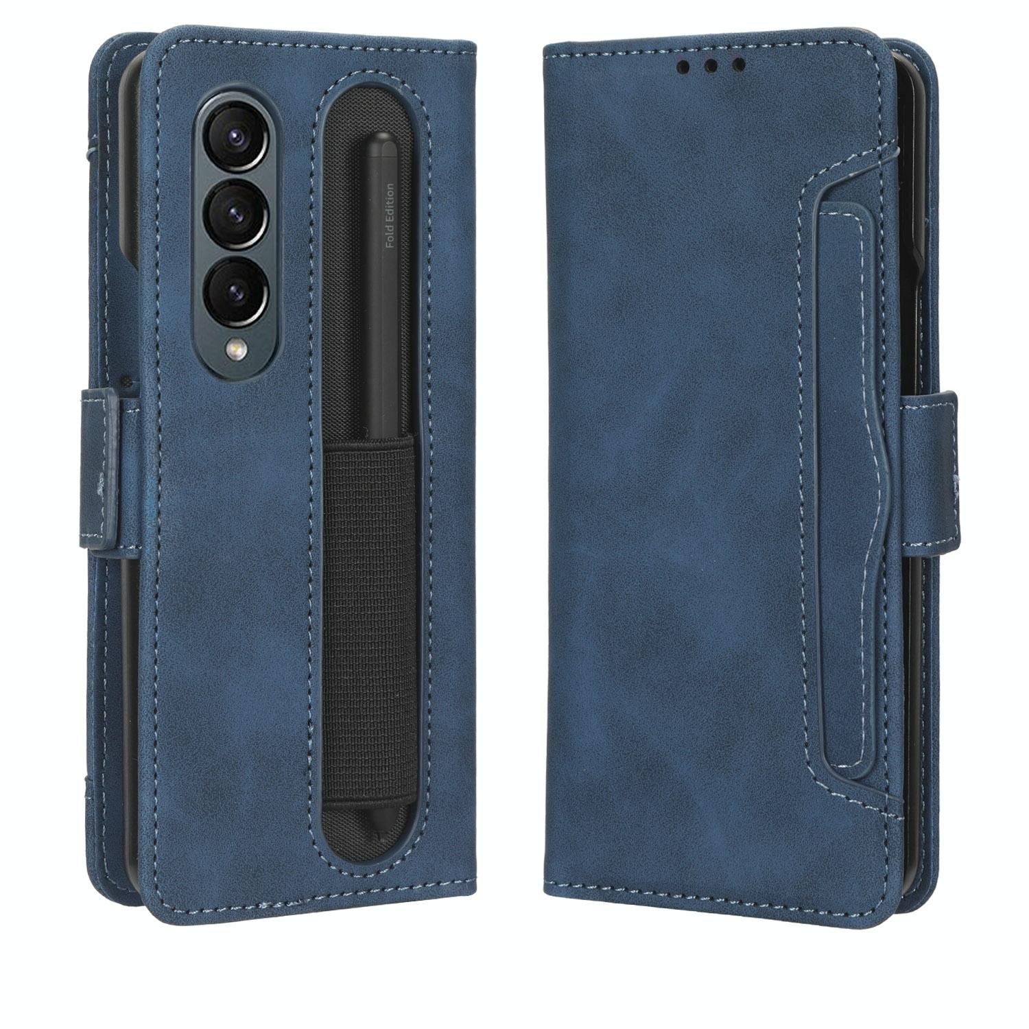 For Samsung Galaxy Z Fold4 5G Leather Phone Case With Card Slots And Calf Texture - Red 12