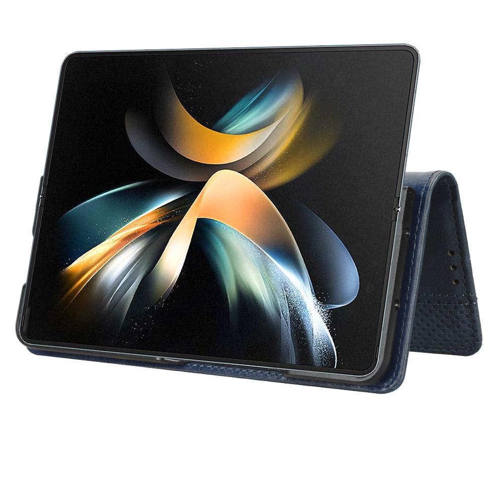 For Samsung Galaxy Z Fold4 5G Vintage Leather Phone Case With Magnetic Buckle - Blue 8